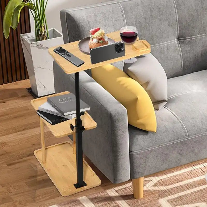 Table d'appoint en C à 3 niveaux pour accoudoir de canapé - 35,5L x 15,7W x 76,5H