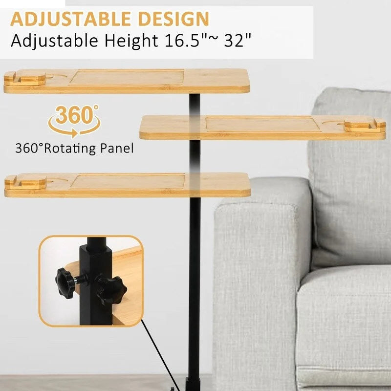 Table d'appoint en C à 3 niveaux pour accoudoir de canapé - 35,5L x 15,7W x 76,5H