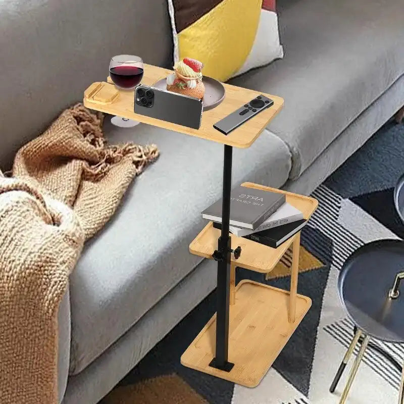 Table d'appoint en C à 3 niveaux pour accoudoir de canapé - 35,5L x 15,7W x 76,5H