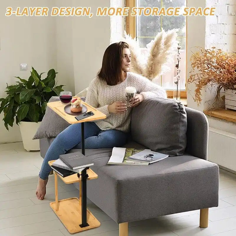 Table d'appoint en C à 3 niveaux pour accoudoir de canapé - 35,5L x 15,7W x 76,5H