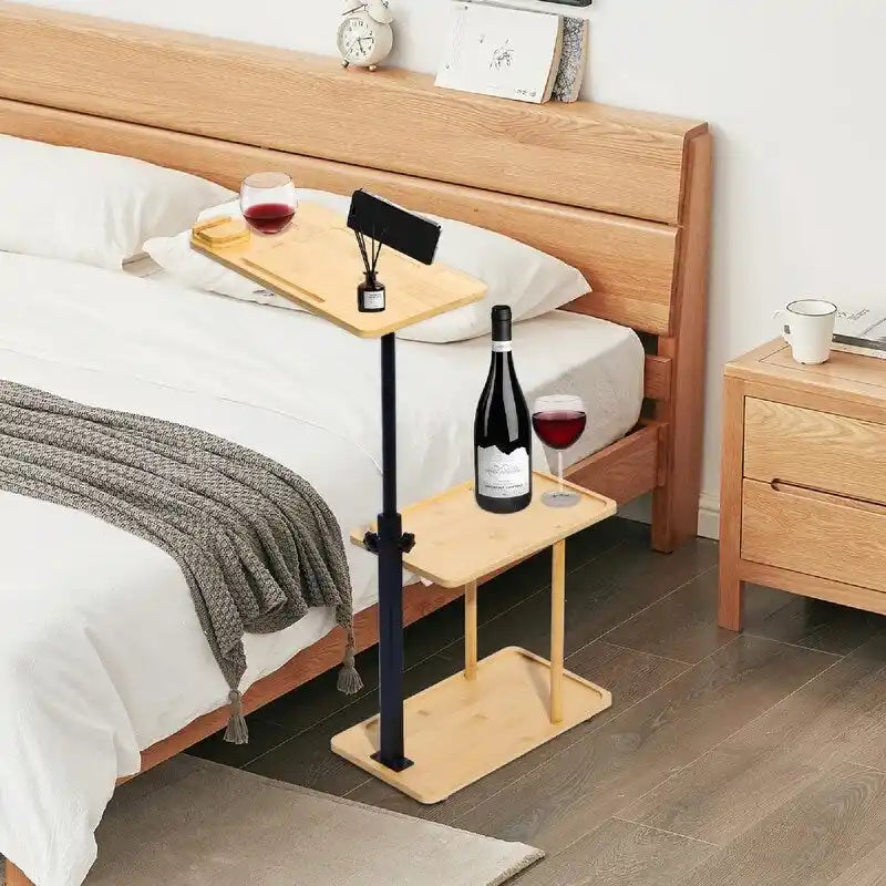 Table d'appoint en C à 3 niveaux pour accoudoir de canapé - 35,5L x 15,7W x 76,5H