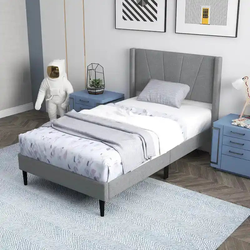 Cadre de lit Queen/Double Plateforme Moderne avec Lin
