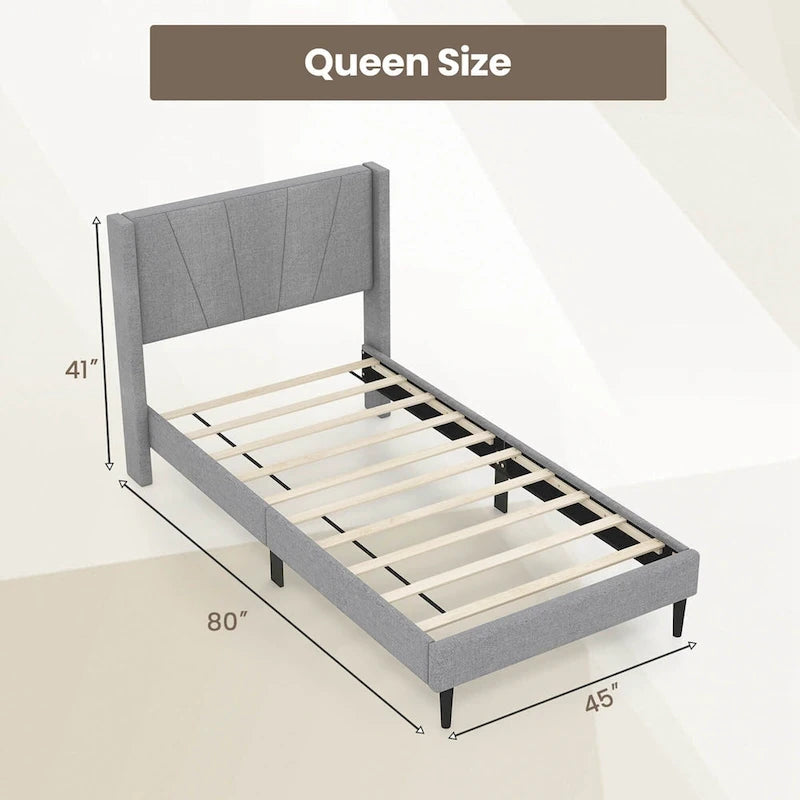 Cadre de lit Queen/Double Plateforme Moderne avec Lin