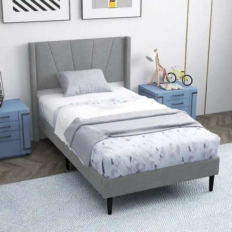 Cadre de lit Queen/Double Plateforme Moderne avec Lin