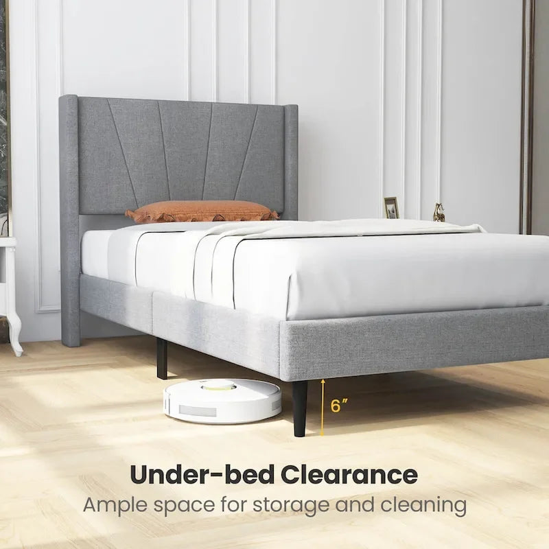 Cadre de lit Queen/Double Plateforme Moderne avec Lin