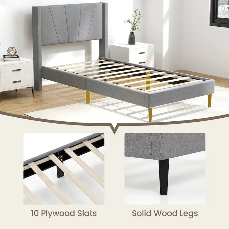Cadre de lit Queen/Double Plateforme Moderne avec Lin