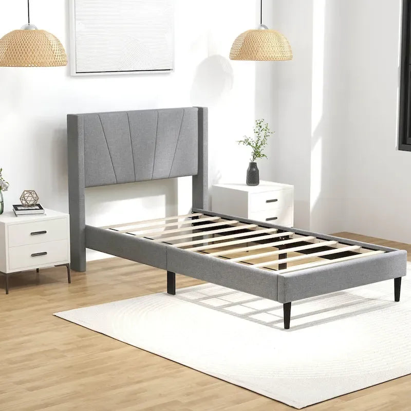 Cadre de lit Queen/Double Plateforme Moderne avec Lin
