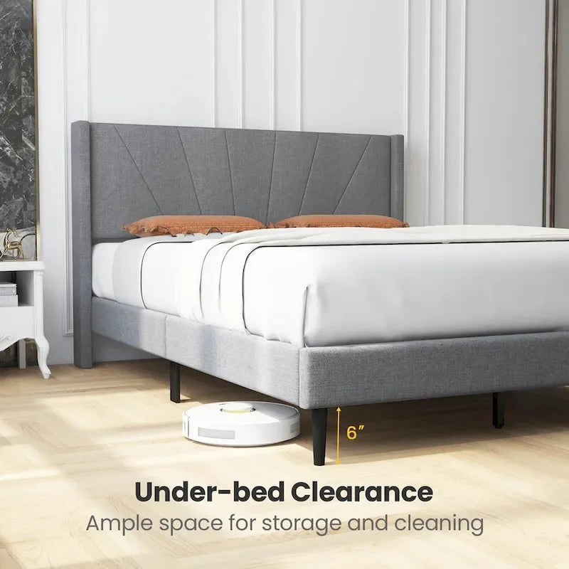 Cadre de lit Queen/Double Plateforme Moderne avec Lin