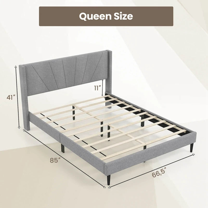 Cadre de lit Queen/Double Plateforme Moderne avec Lin