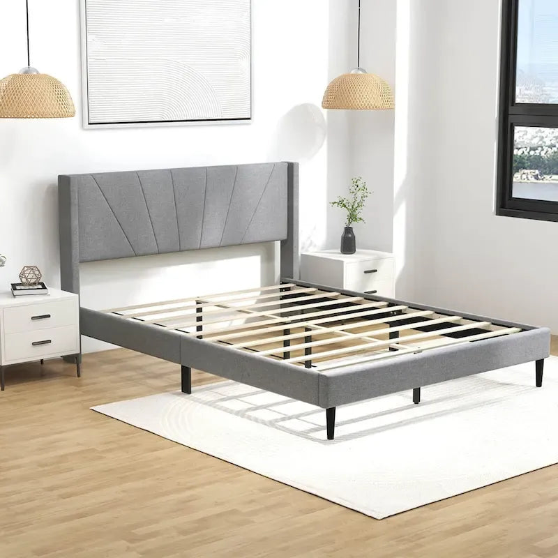 Cadre de lit Queen/Double Plateforme Moderne avec Lin