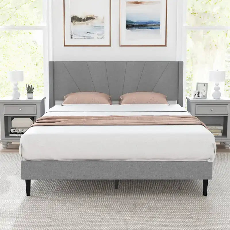 Cadre de lit Queen/Double Plateforme Moderne avec Lin