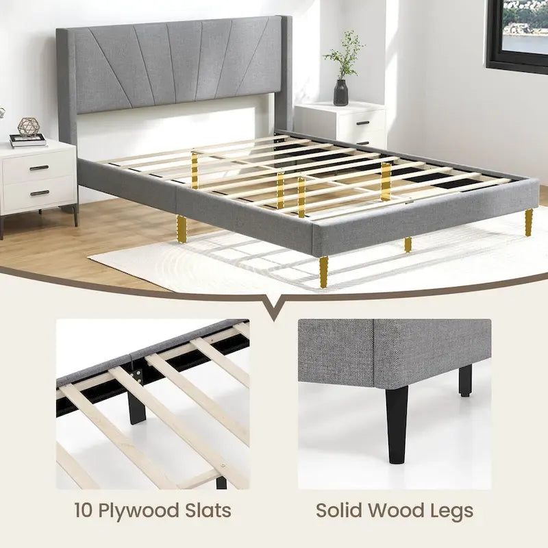 Cadre de lit Queen/Double Plateforme Moderne avec Lin