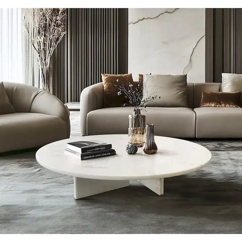 Table basse en marbre naturel poli de 90 cm