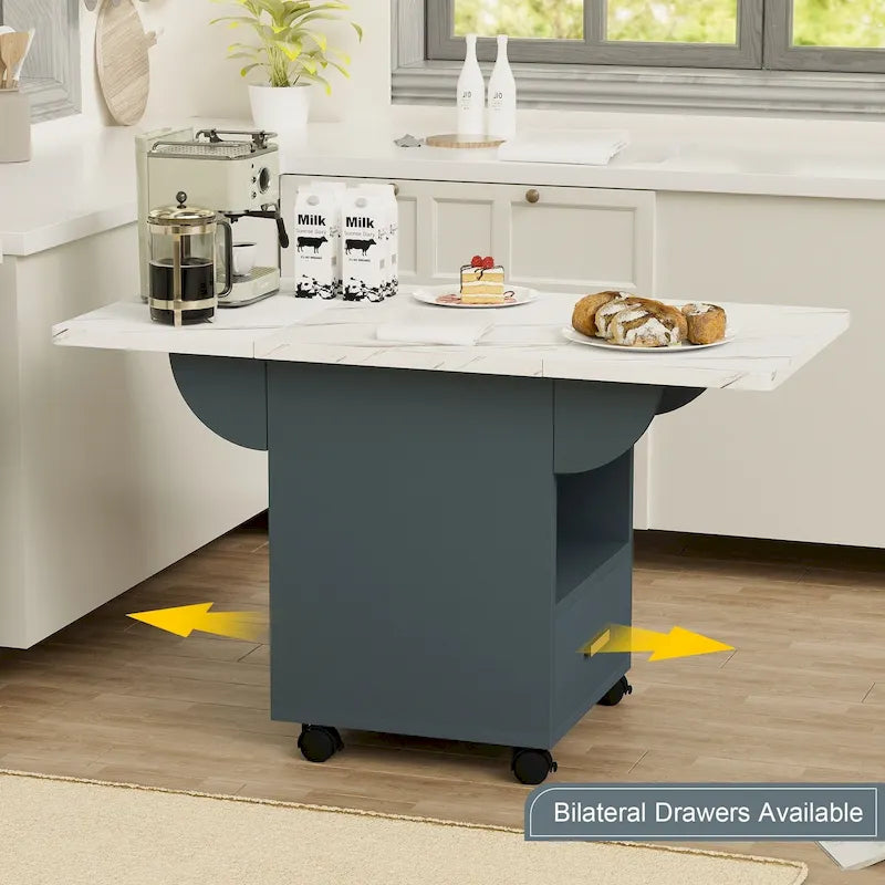 Table à manger pliante en bois massif de 39,4 po avec 4 roulettes et tiroir