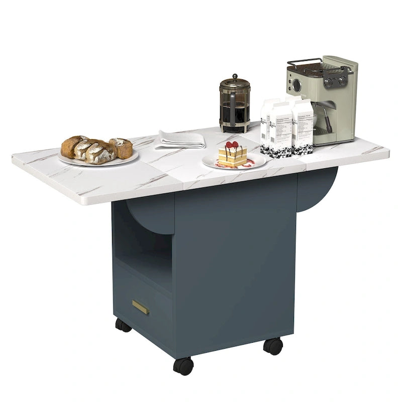 Table à manger pliante en bois massif de 39,4 po avec 4 roulettes et tiroir