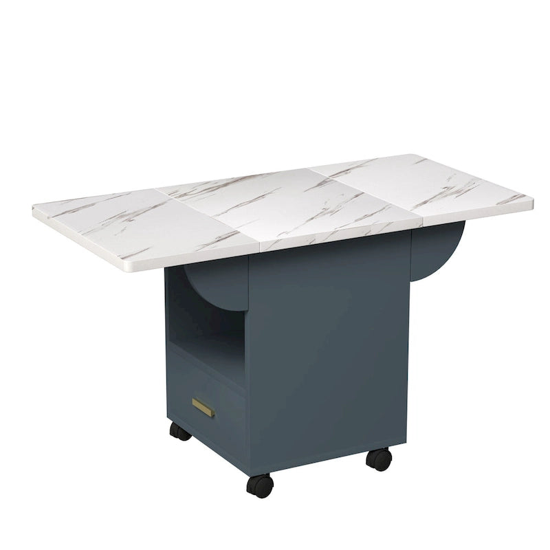 Table à manger pliante en bois massif de 39,4 po avec 4 roulettes et tiroir