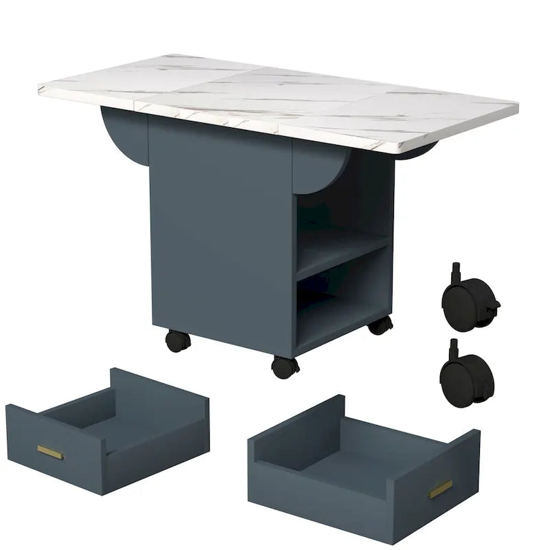 Table à manger pliante en bois massif de 39,4 po avec 4 roulettes et tiroir
