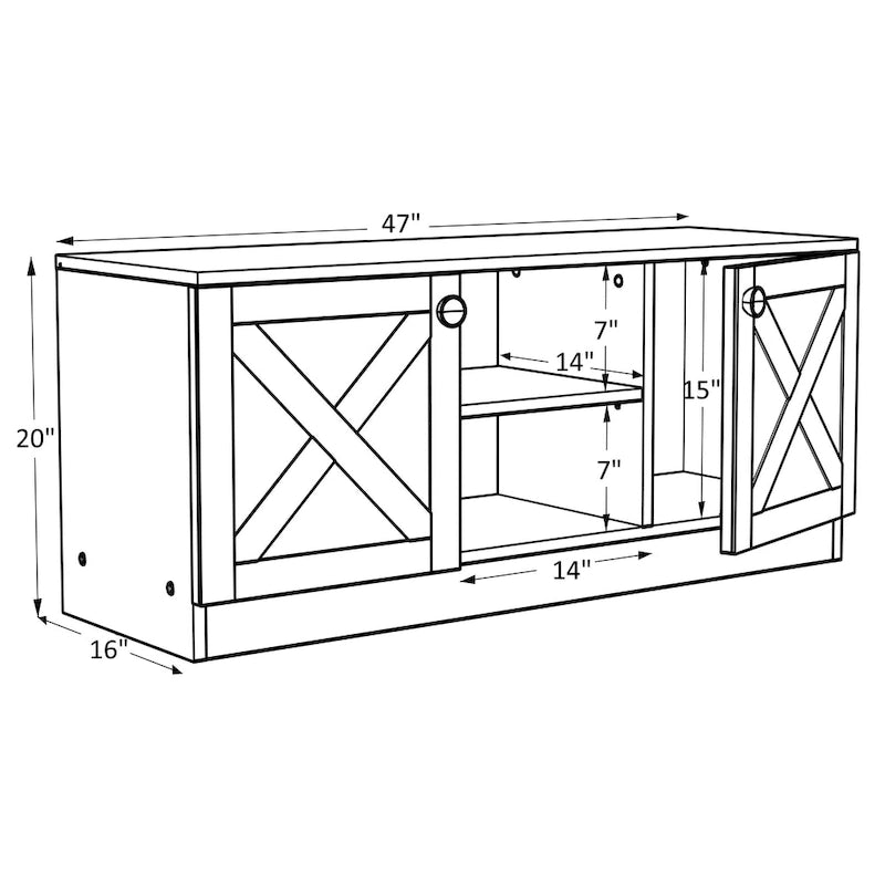 Meuble TV avec 2 Portes de Rangement, Finition Bois, Meuble Bas de Salon