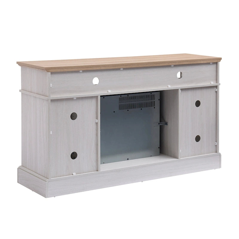 Meuble TV moderne et simple avec 2 placards de rangement et cheminée électrique pour salon, cinéma maison et chambre à coucher