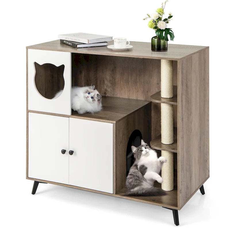 Meuble de litière pour chat 5-en-1 agrandi