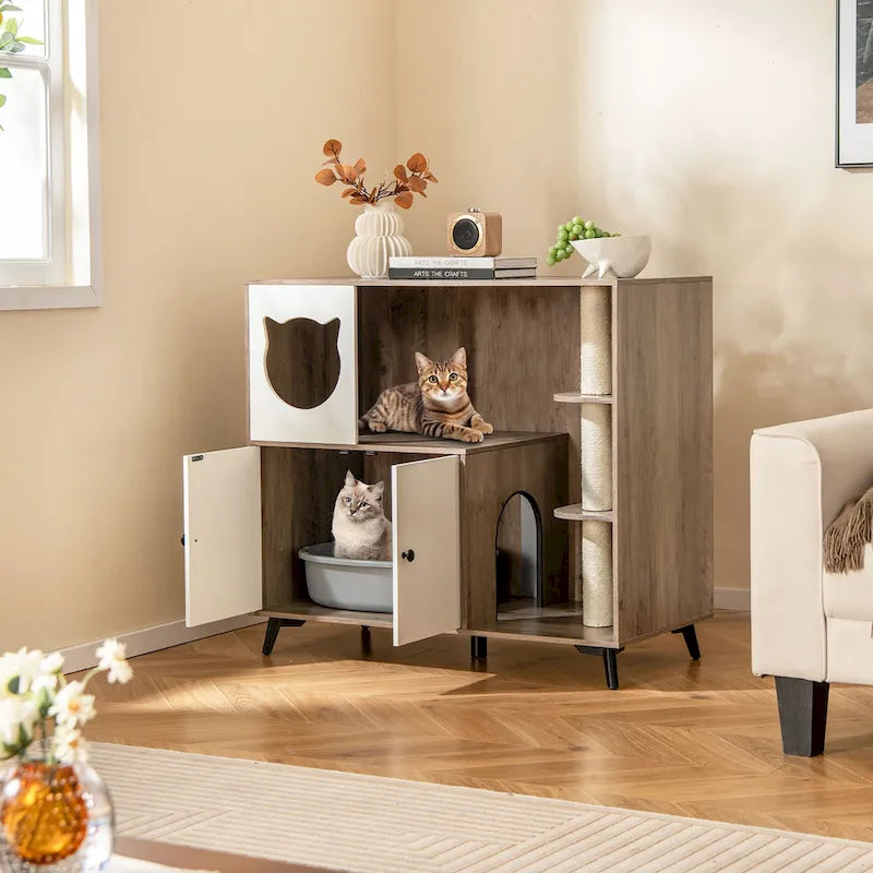 Meuble de litière pour chat 5-en-1 agrandi