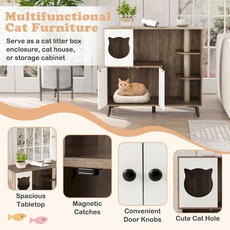 Meuble de litière pour chat 5-en-1 agrandi