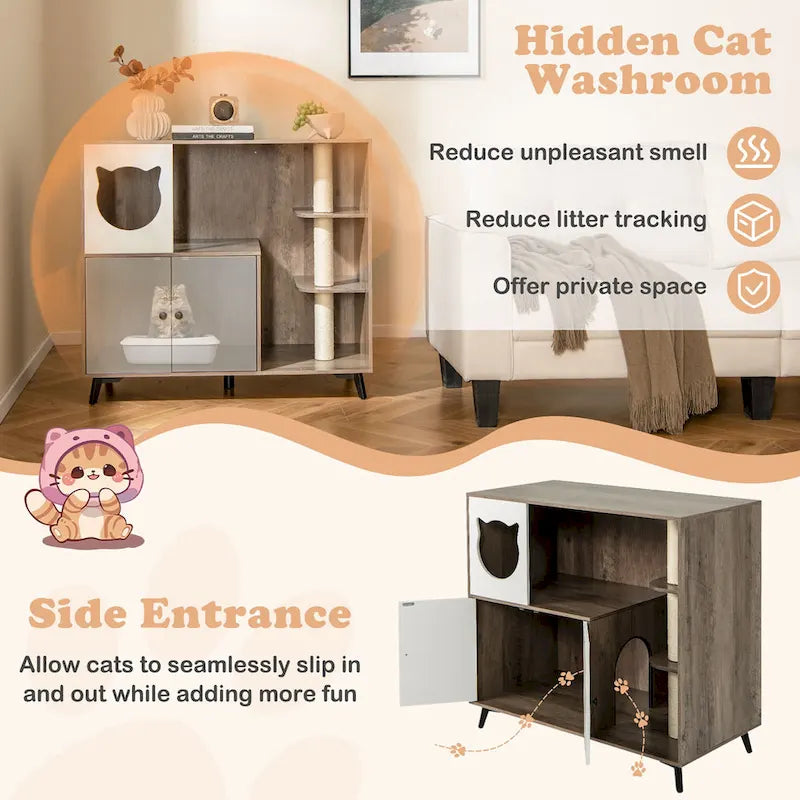 Meuble de litière pour chat 5-en-1 agrandi
