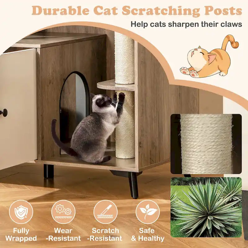 Meuble de litière pour chat 5-en-1 agrandi