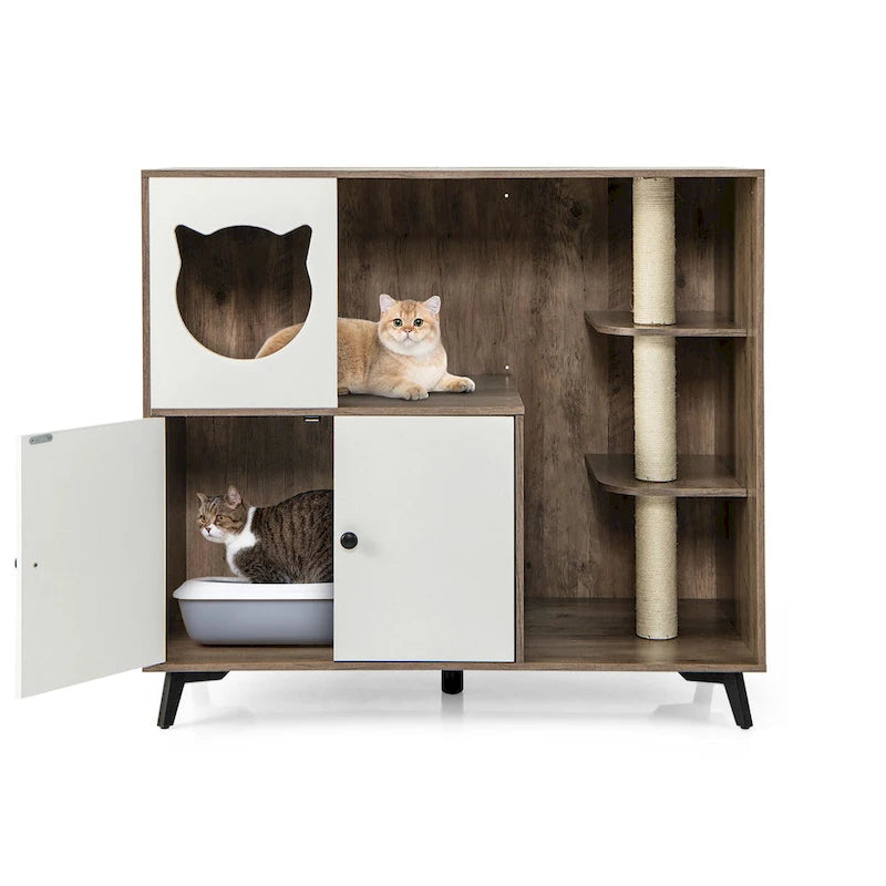 Meuble de litière pour chat 5-en-1 agrandi