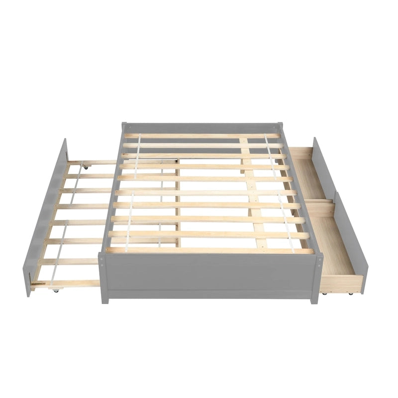 Lit plateforme entièrement en bois massif avec lit gigogne double