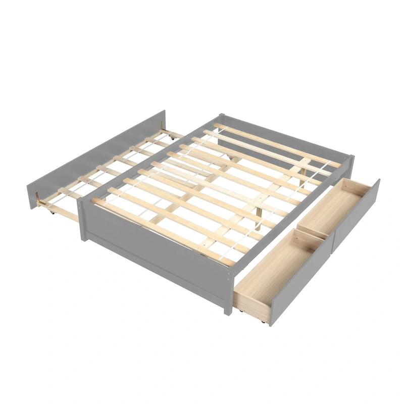 Lit plateforme entièrement en bois massif avec lit gigogne double