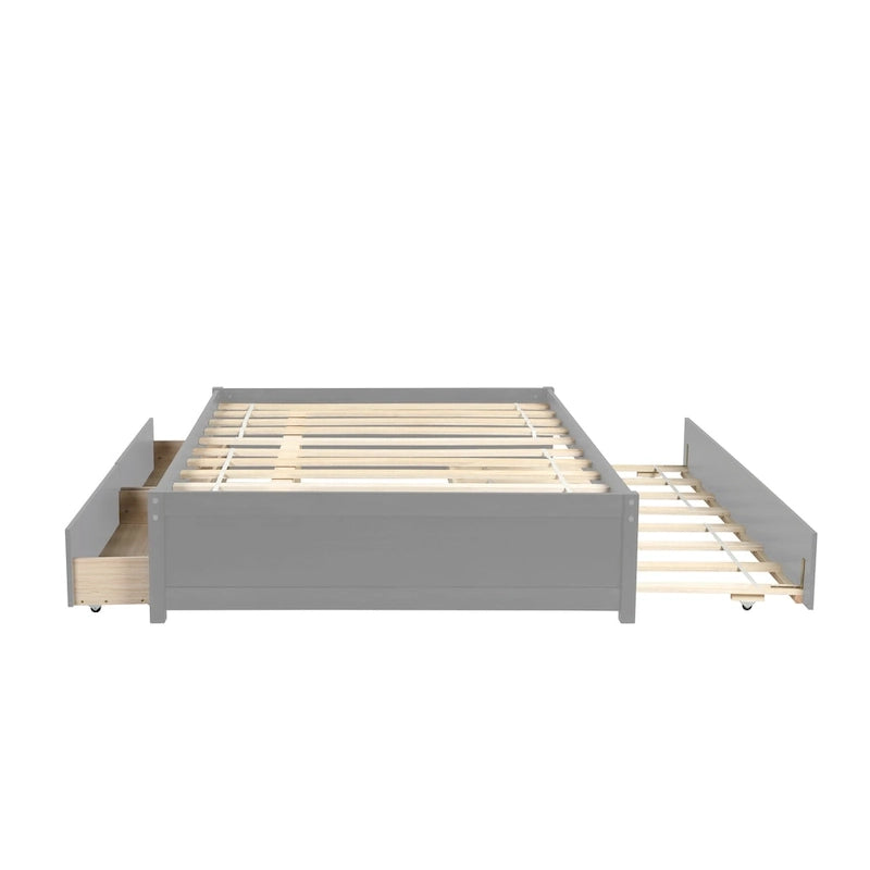 Lit plateforme entièrement en bois massif avec lit gigogne double