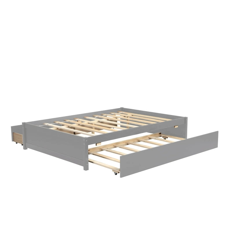 Lit plateforme entièrement en bois massif avec lit gigogne double