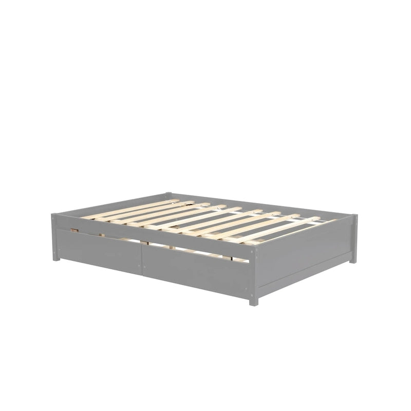 Lit plateforme entièrement en bois massif avec lit gigogne double