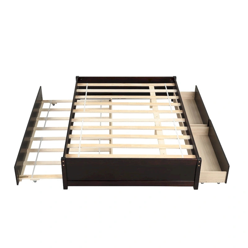 Lit plateforme entièrement en bois massif avec lit gigogne double