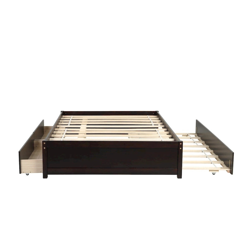 Lit plateforme entièrement en bois massif avec lit gigogne double