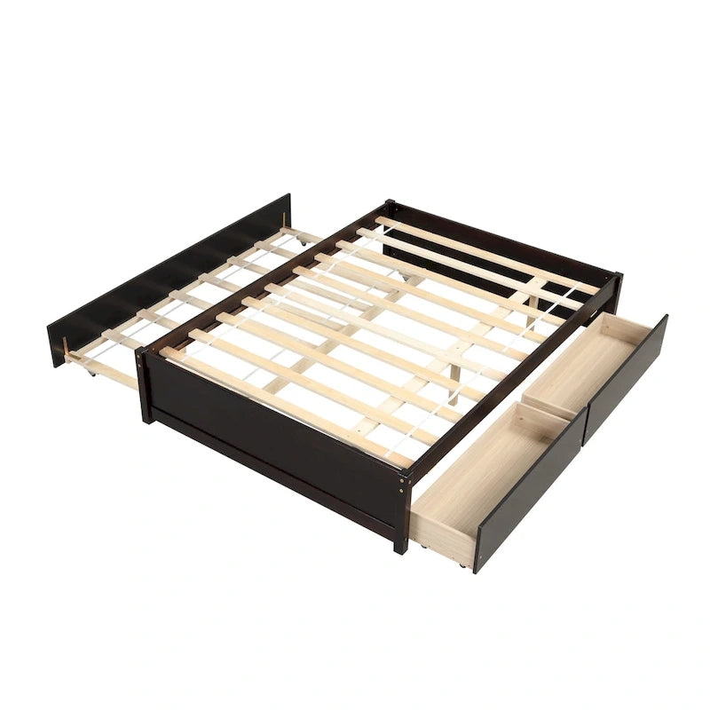 Lit plateforme entièrement en bois massif avec lit gigogne double