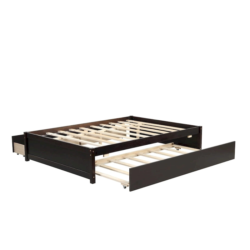 Lit plateforme entièrement en bois massif avec lit gigogne double