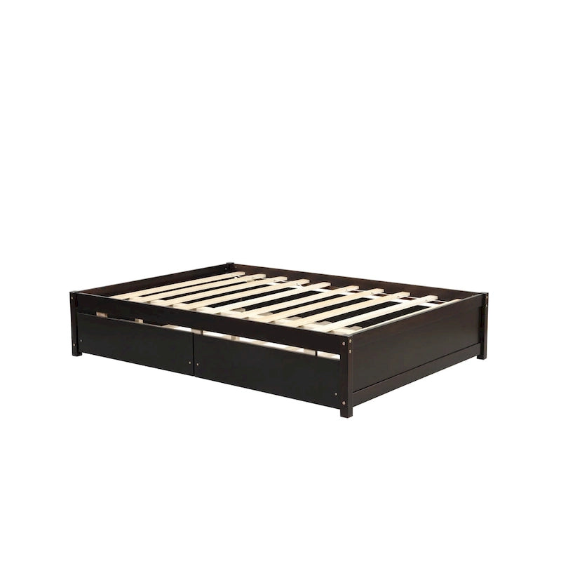Lit plateforme entièrement en bois massif avec lit gigogne double