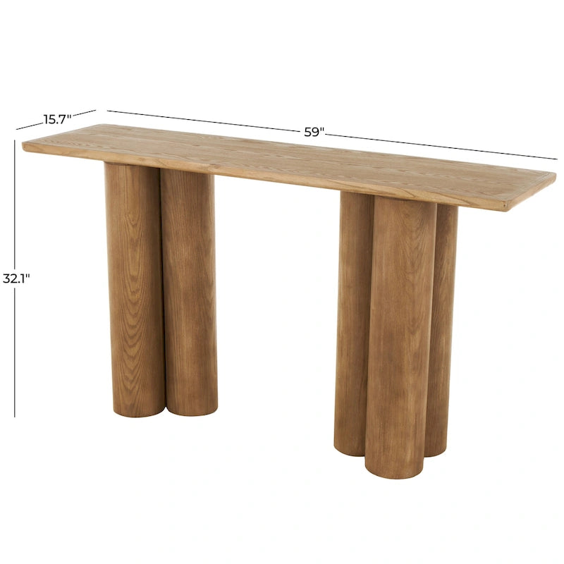 Console en bois faite à la main avec pieds en forme de piliers - Marron