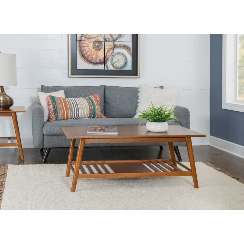 Table Basse Mid-Century avec Étagère Inférieure - 47 - Marron