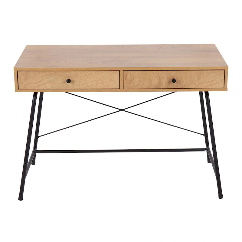 Bureau industriel en bois et métal avec tiroir coulissant