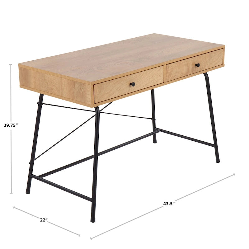 Bureau industriel en bois et métal avec tiroir coulissant
