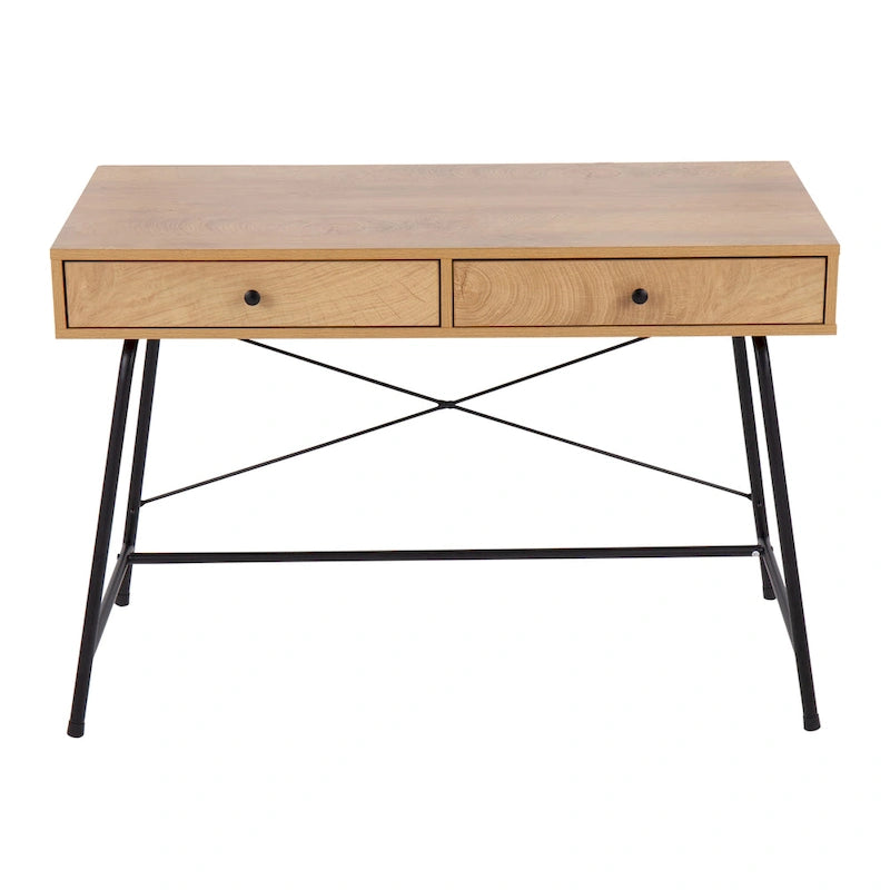 Bureau industriel en bois et métal avec tiroir coulissant