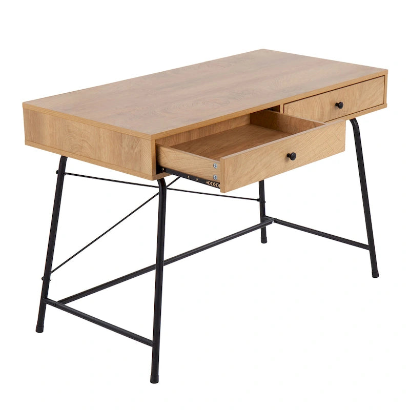 Bureau industriel en bois et métal avec tiroir coulissant