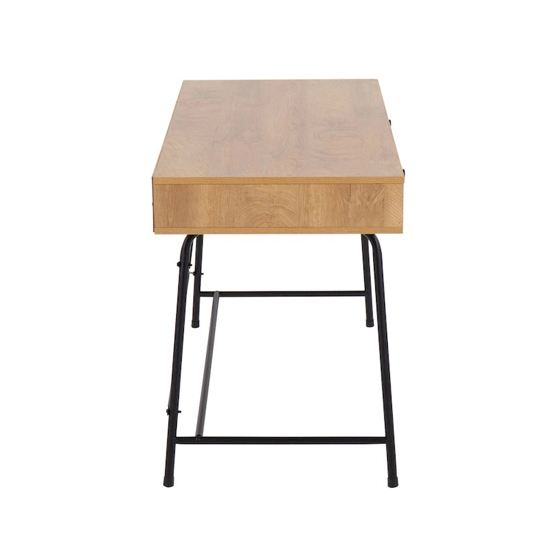 Bureau industriel en bois et métal avec tiroir coulissant