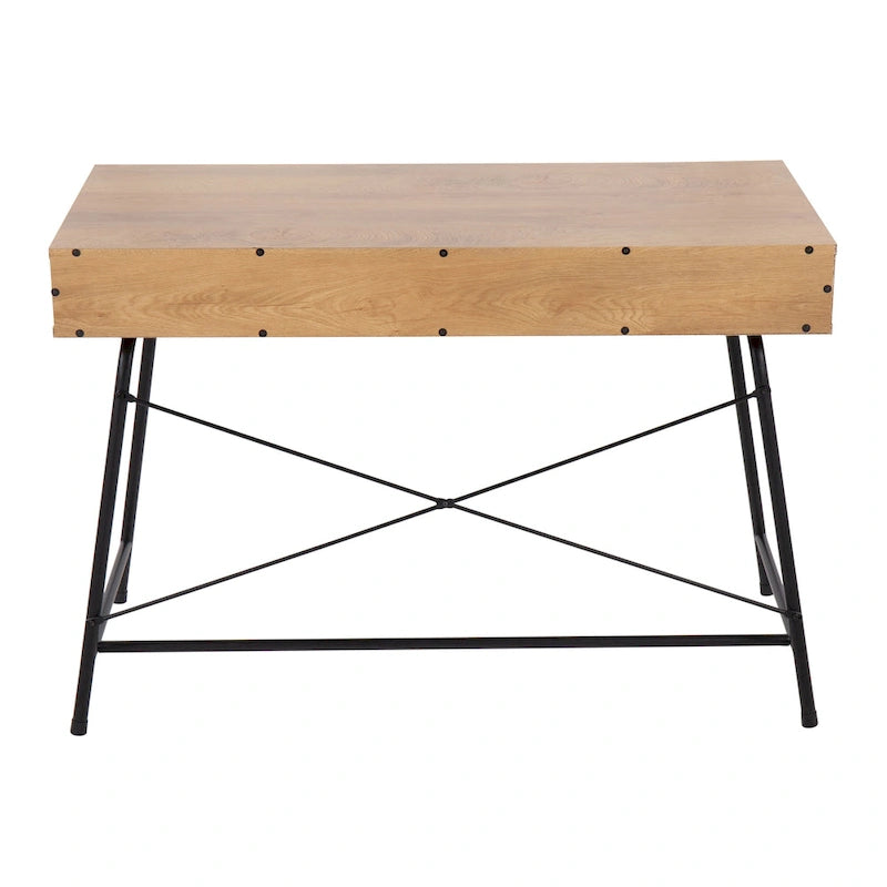 Bureau industriel en bois et métal avec tiroir coulissant