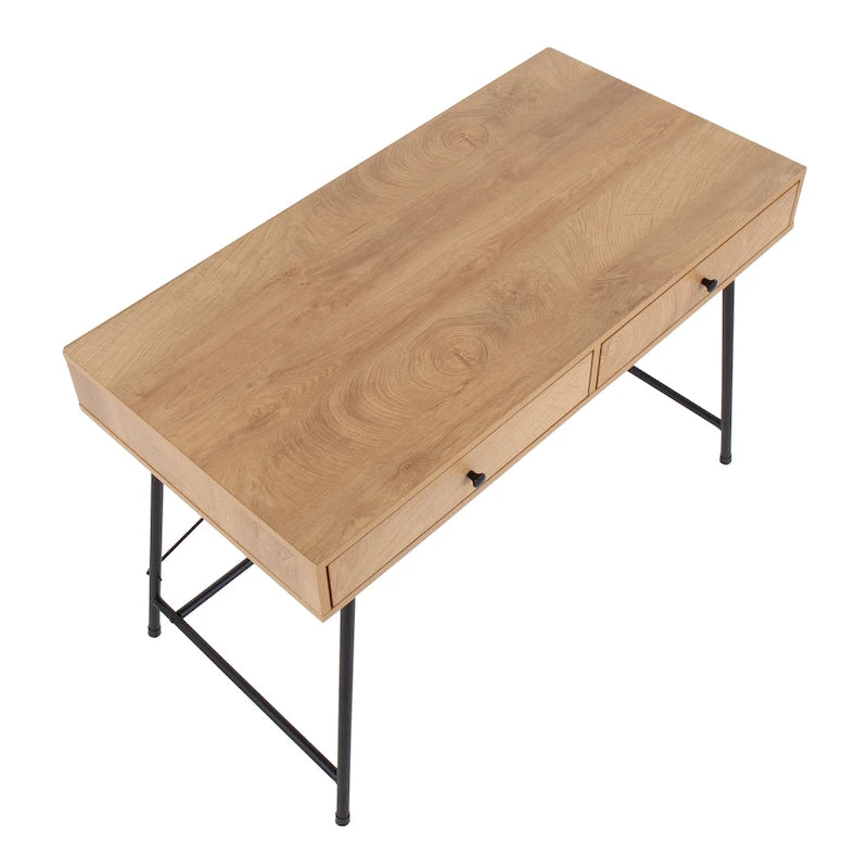 Bureau industriel en bois et métal avec tiroir coulissant