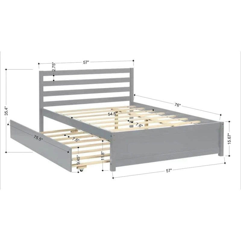 Lit plateforme en bois pleine grandeur avec tête de lit et lit gigogne double