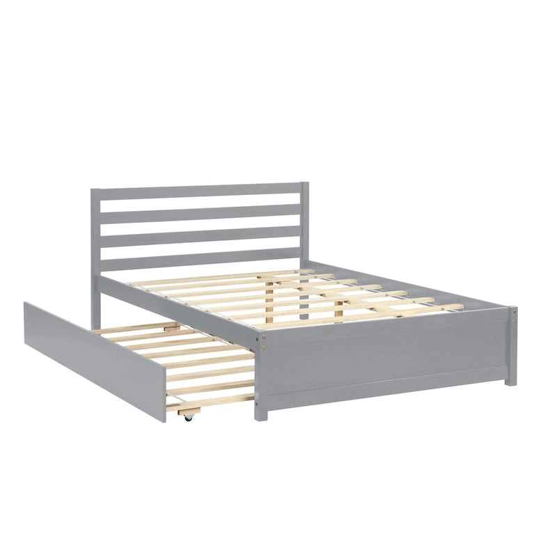 Lit plateforme en bois pleine grandeur avec tête de lit et lit gigogne double